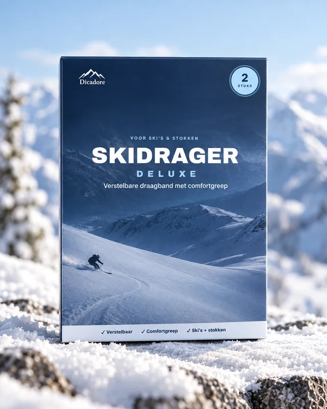 De doos van de Skidrager Deluxe in de sneeuw